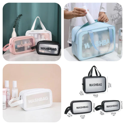 Pack of 3 Waterproof Clear Cosmetic Washbag Set