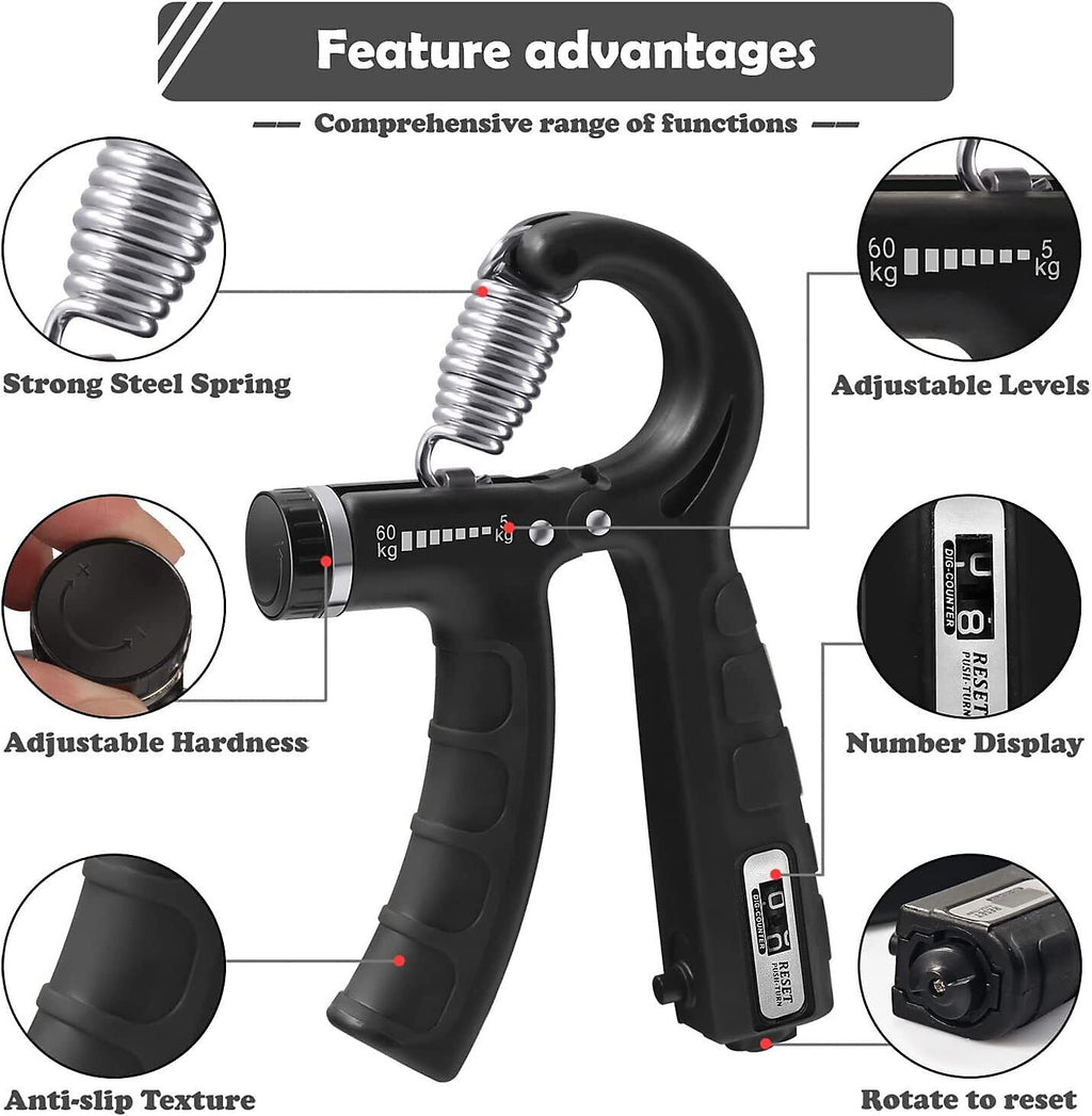 Adjustable Hand Grip Strengthener with Mechanical Counter