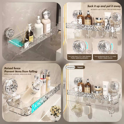 Clear Acrylic Suction Cup Wall-Mounted Bathroom Shelf