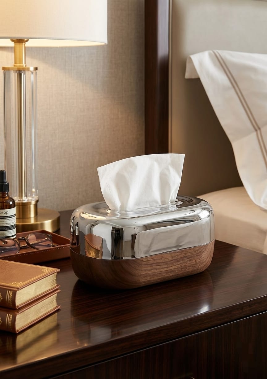 Luxury Chrome & Wooden Tissue Box Holder