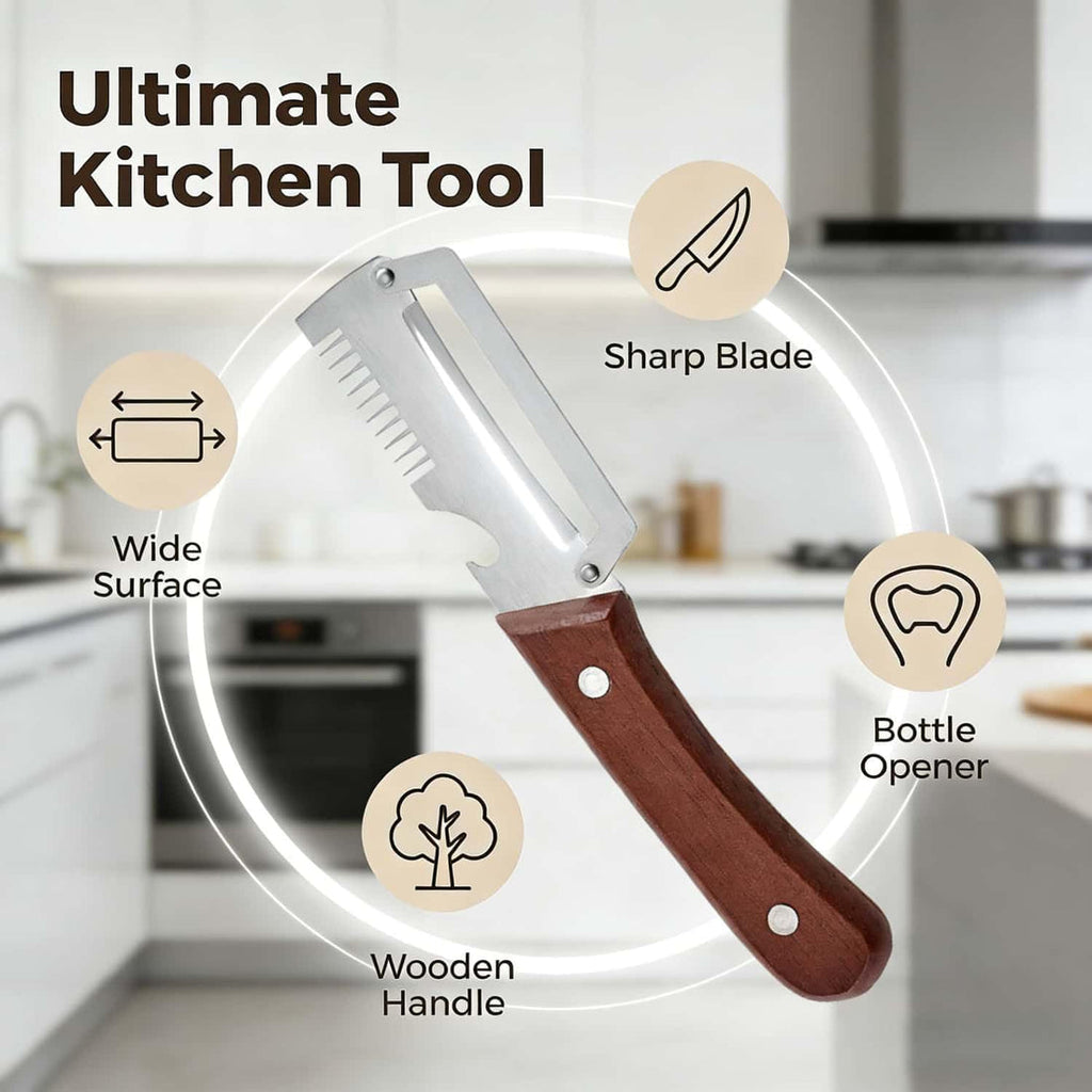 Multifunctional 3-in-1 Stainless Steel Vegetable Peeler with Wooden Handle