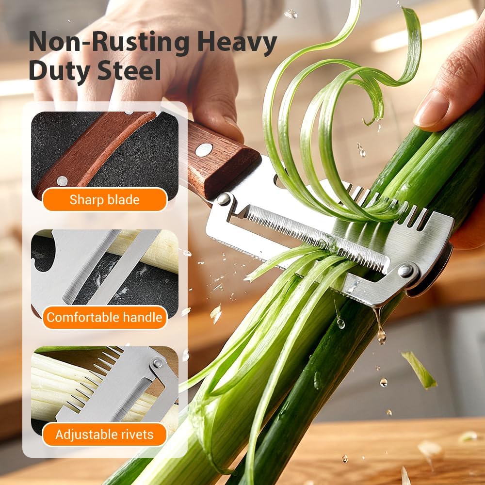 Multifunctional 3-in-1 Stainless Steel Vegetable Peeler with Wooden Handle