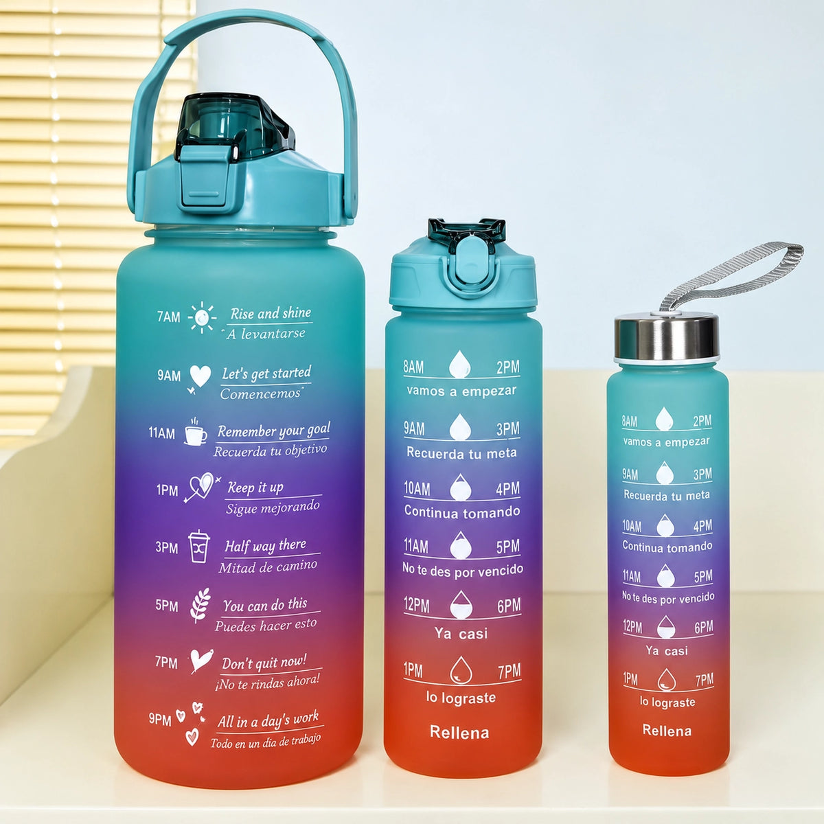 3-in-1 Motivational Gradient Water Bottle Set