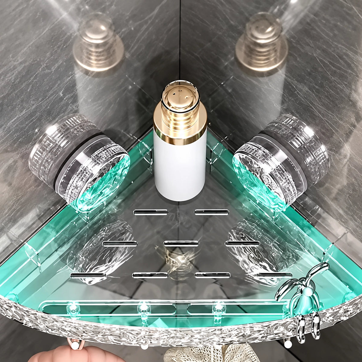 Triangular Acrylic Wall-Mounted Suction Corner Shelf