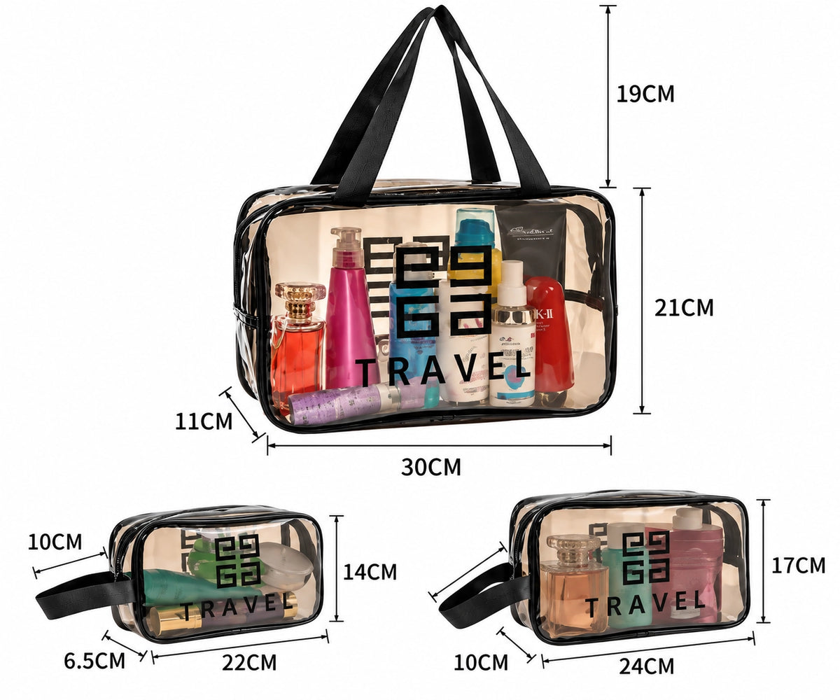Pack of 3 Transparent Travel Cosmetic Bag Set