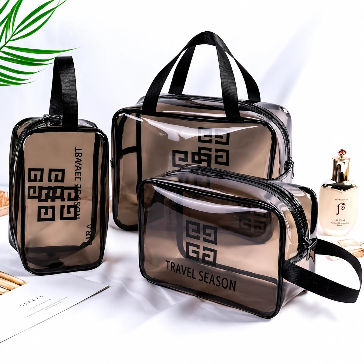 Pack of 3 Transparent Travel Cosmetic Bag Set