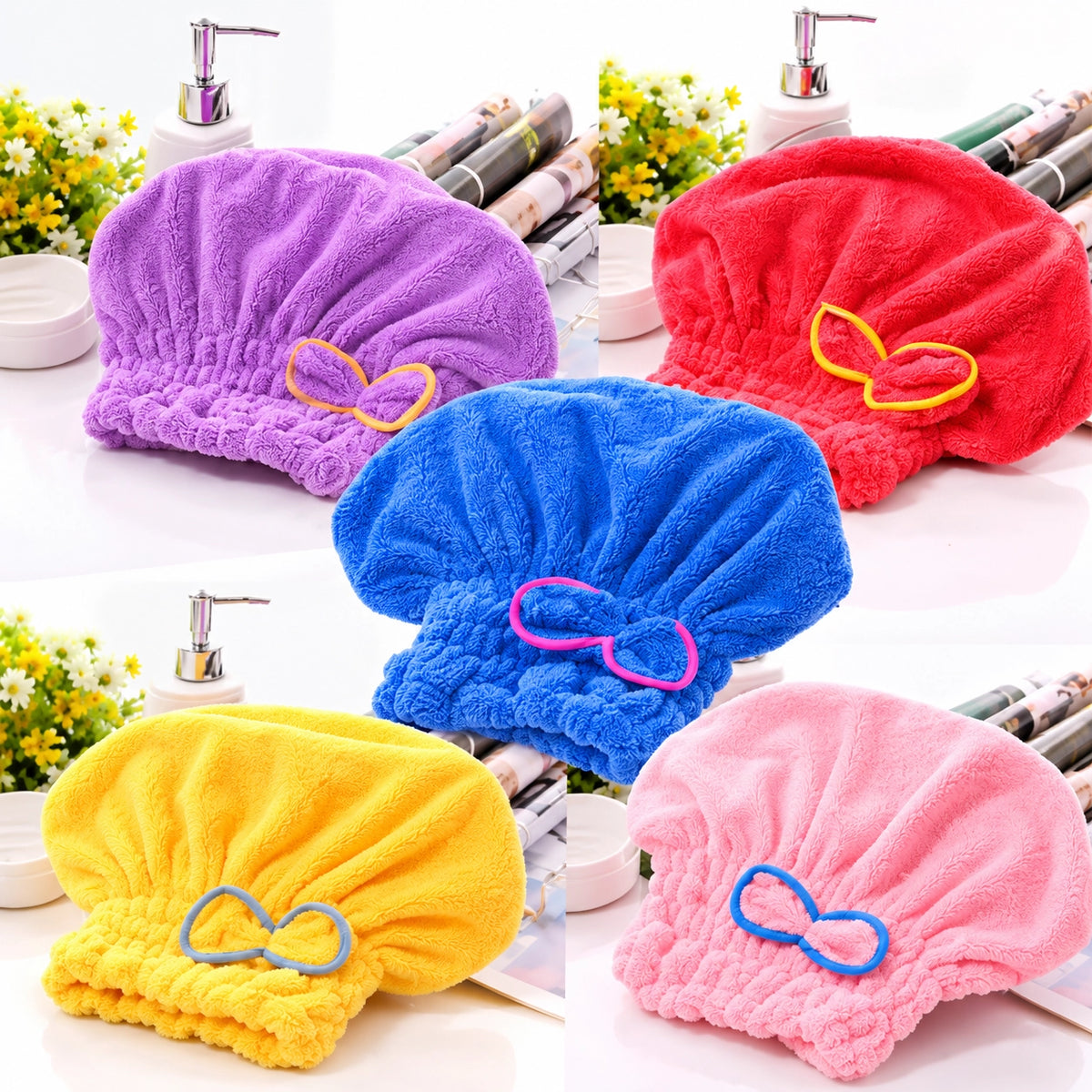 Flower Cap Microfiber Hair Drying Towel