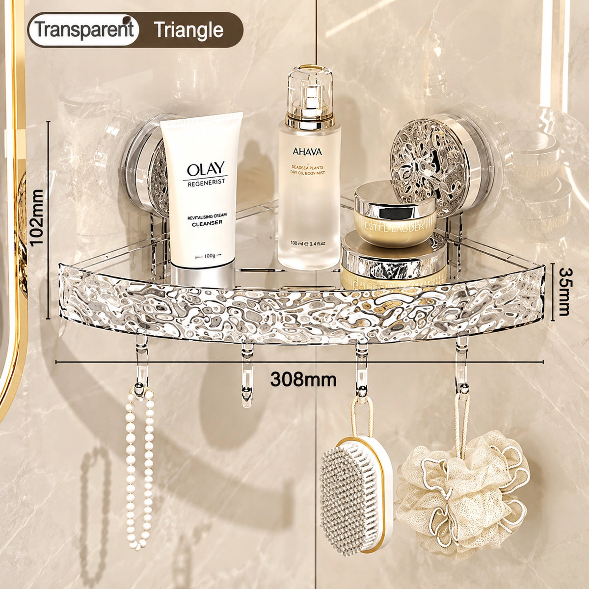 Triangular Acrylic Wall-Mounted Suction Corner Shelf
