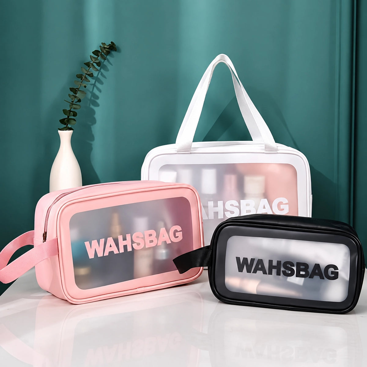 Pack of 3 Waterproof Clear Cosmetic Washbag Set