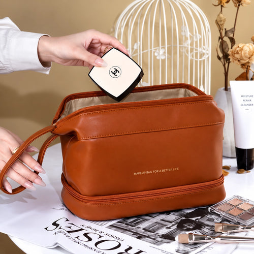 Double Layer Leather Cosmetic Pouch